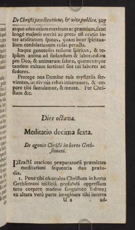 307-327, Dies octava. Meditatio decima sexta. De agonia Christi in borto Gethsemani