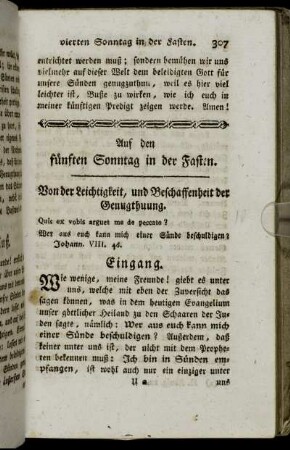 Auf den fünften Sonntag in der Fasten.
