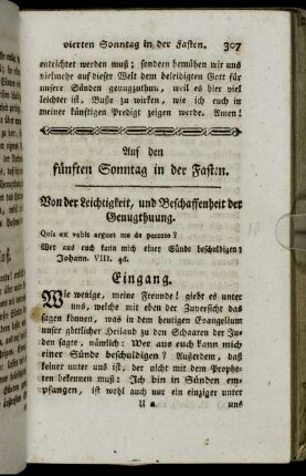 Auf den fünften Sonntag in der Fasten.