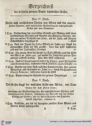 Verzeichniß der in diesem zweyten Bande befindlichen Reisen