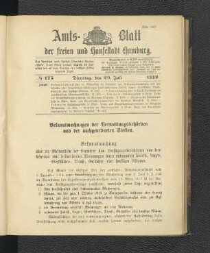 No.175, Dienstag, den 29. Juli 1919