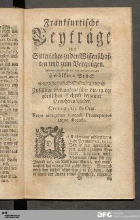 Zwölftes Stück. Zufällige Gedanken, über die, in der göttlichen Schrift benannte Propheten-Kinder.