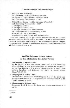 Veröffentlichungen Ludwig Frahms in den Jahrbüchern des Alster-Vereins