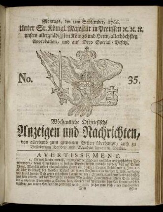 No. 35. Montags, den 1ten September, 1766.