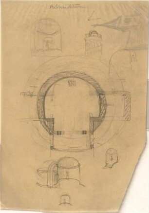 Hildebrand, Adolf von; Berg am Starnberger See - Rottmannshöhe (Bayern); Bismarckturm - Grundriss, Teilansicht, Details