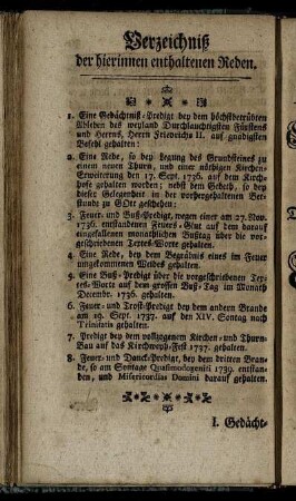 Verzeichniß der hierinnen enthaltenen Reden.