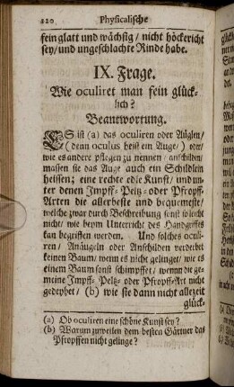 IX. [XI.] Frage. Wie oculieret man fein glücklich? - XV. Frage. Wie hilfft man denen kranckenden oder beschädigten Bäumen?