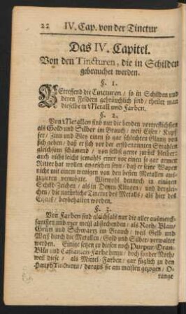 Das IV. Capitel. Von den Tincturen, die in Schilden gebrauchet werden