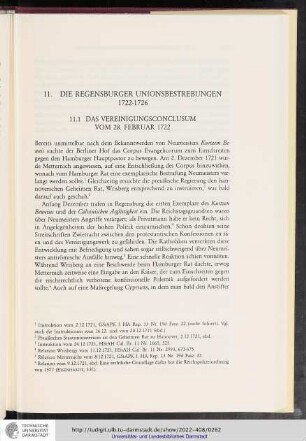 11. Die Regensburger Unionsbestrebungen 1722-1726