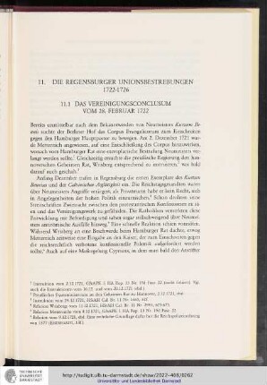 11. Die Regensburger Unionsbestrebungen 1722-1726