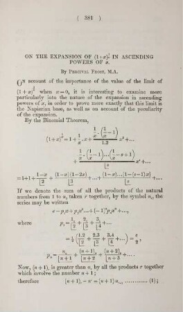 On the expansion of ... in ascending powers of x.