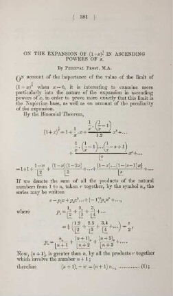 On the expansion of ... in ascending powers of x.