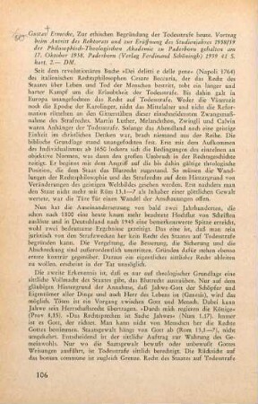 106-108 [Rezension] Ermecke, Gustav, Zur ethischen Begründung der Todesstrafe heute