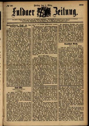 Ausgabe vom Freitag, den 01. März 1889.