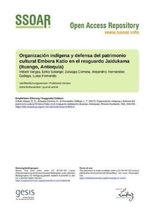 Organización indígena y defensa del patrimonio cultural Embera Katio en el resguardo Jaidukama (Ituango, Antioquia)