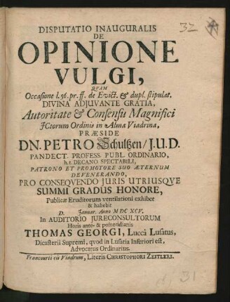 Disputatio Inauguralis De Opinione Vulgi