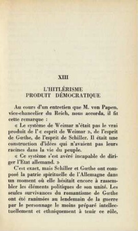 XIII L' Hitlérisme produit démocratique