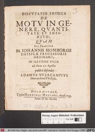 Disputatio Physica De Motu In Genere, Quantitate Et Infinito