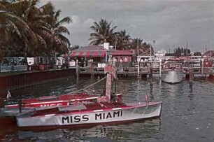 Miami, Yachthafen mit Schnellboot "Miss Miami" : Reisefotos USA. Miami (Florida). Yachthafen?. Schnellboot "Miss Miami"