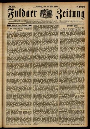Erste Ausgabe vom Sonntag, den 29. Mai 1892.
