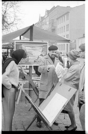 Kleinbildnegativ: Kreuzberger Bildermarkt, Kreuzbergstraße, 1964