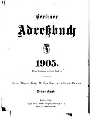 Berliner Adreßbuch 1905 Erster Band