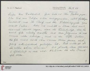 Heid. Hs. 3716 III F - 458,9: Brief von Gustav Friedrich Hartlaub an Gustav Radbruch