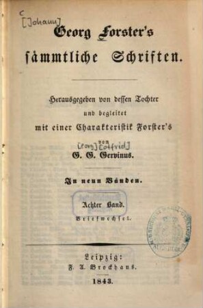Georg Forster's sämmtliche Schriften : In neun Bänden. 8, Briefwechsel