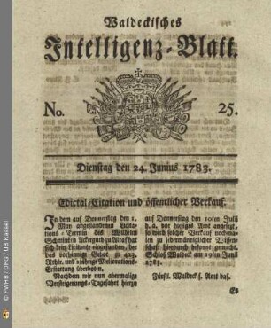 No. 25, Dienstag den 24. Junius 1783