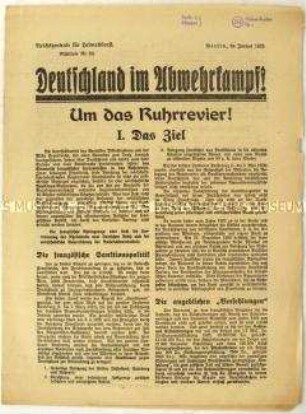 Flugschrift der Reichszentrale für Heimatdienst zur Besetzung des Ruhrgebiets durch französische Truppen