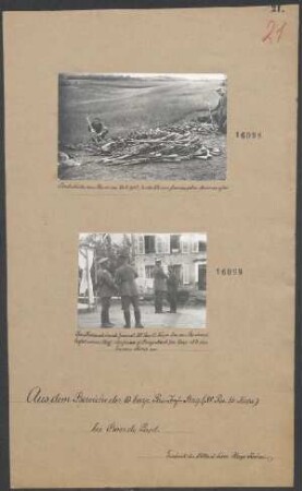 Bei Ban de Sapt: Beutestücke vom Sturm am 22.06.1915, links kleiner französischer Minenwerfer