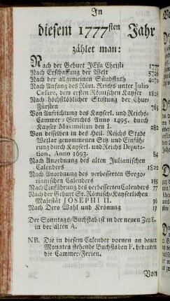 In diesem 1777sten Jahr zählet man:[...]