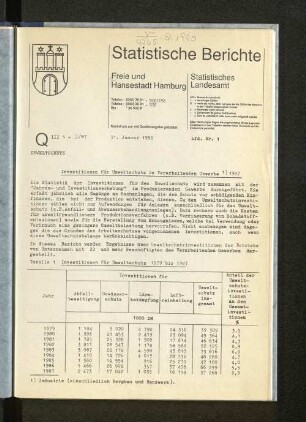 Investitionen für Umweltschutz im Verarbeitenden Gewerbe 1987 : Lfd. Nr. 1