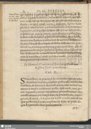 De Momentis Gravium consistentium & fluidorum in iisdem fluidis innatantium. Cap. II