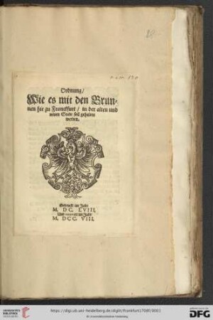 Ordnung, Wie es mit den Brunnen hie zu Franckfurt, in der alten und neuen Stadt soll gehalten werden