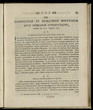 De Combvstione Et Hvmatione Mortvorvm Apvd Hebraeos Commentatio, recitata die XIII. Augusti 1757.