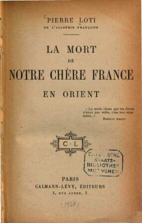 La Mort de notre chère France en Orient