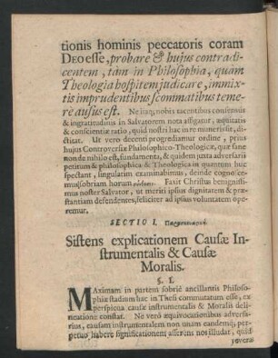 Sectio I. Sistens explicationem Causae Instrumentalis & Causae Moralis.