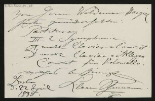Quittung über die von Woldemar Bargiel zurückerhaltenen Kompositionen Robert Schumanns ; 22.04.1885