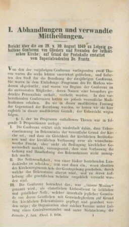 1-29 Bericht über die am 29. und 30. August 1849 zu Leipzig gehaltene Conferenz von Gliedern und Freunden der lutherischen Kirche : auf Grund der Protokolle erstattet