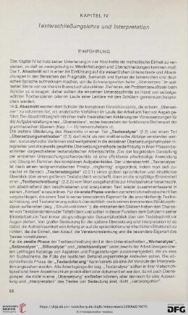 Kapitel IV: Texterschließungslehre und Interpretation
