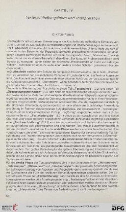 Kapitel IV: Texterschließungslehre und Interpretation