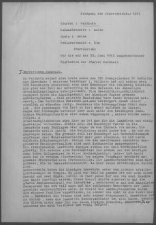 Walxheim mit Diaspora: Pfarrbericht 1952
