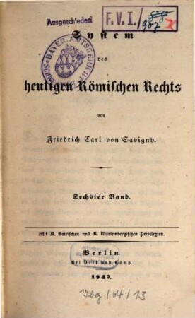 System des heutigen römischen Rechts, 6