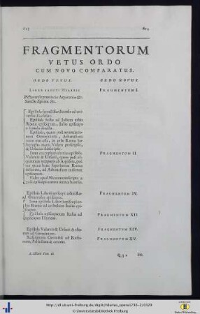 Fragmentorum Vetus Ordo Cum Novo Comparatus.