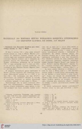 42: Materiały do historii sztuki Wielkiego Księstwa Litewskiego Jan Krzysztof Glaubicz. Jan Hedel. Jan Melich