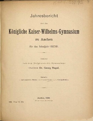 Jahresbericht : für das Schuljahr .... 1887/88