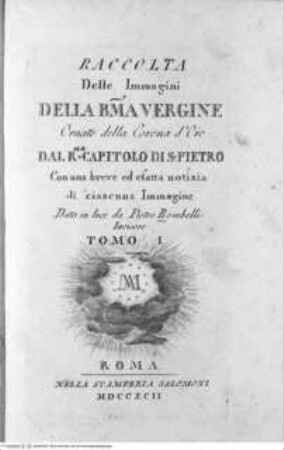 Raccolta delle Immagini della Beatissima Vergine ..., 1. Band, Titelblatt