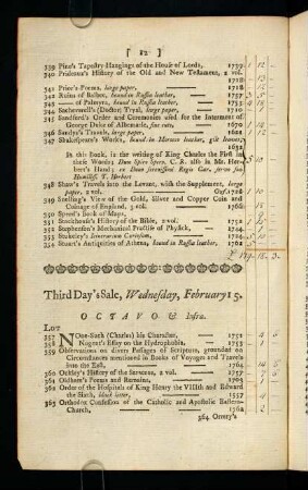 12-31, Third Day's Sale, Wednesday, February 15. - Fith Day's Sale, Friday, February 17.