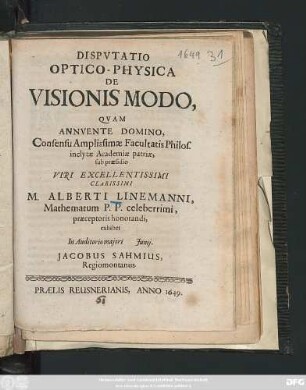 Disputatio Optico-Physica De Visionis Modo